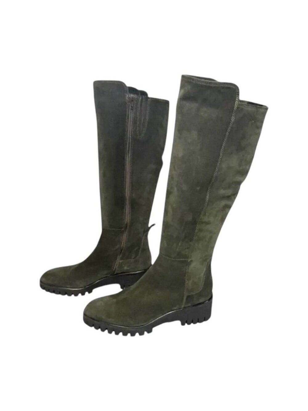 Dusano Women’s Size 38 Knee-High Suede Boots – Olive Green – Made in Romania